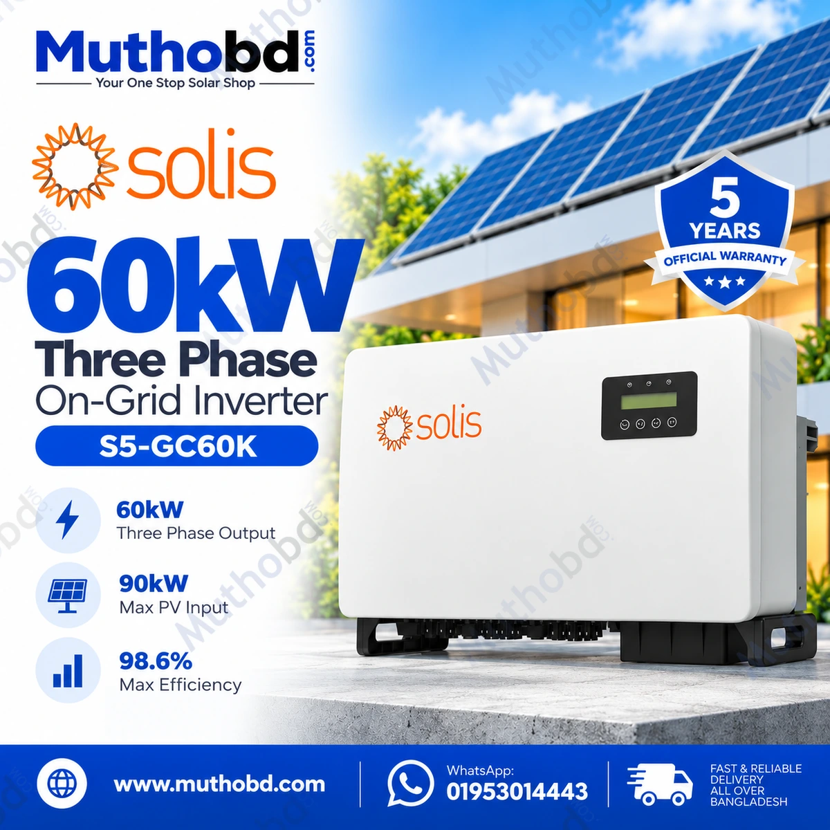 Solis S5-GC60K 60kW Three Phase On-Grid Solar Inverter with 6 MPPT