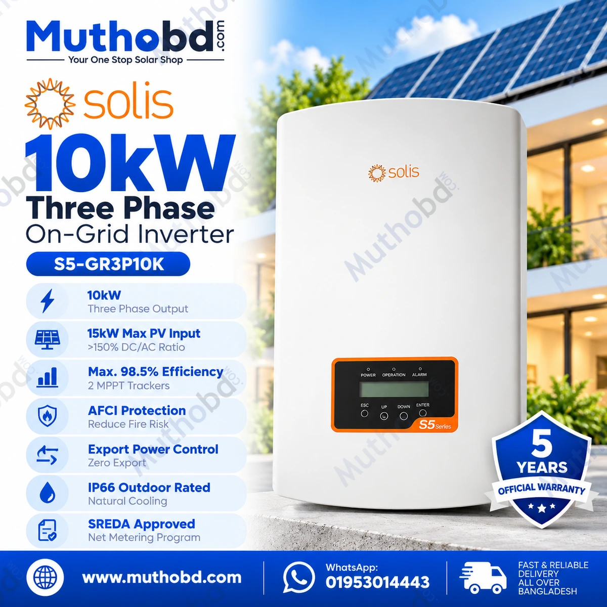 solis Solis S5-GR3P10K 10kW Three Phase On-Grid Solar Inverter with Dual MPPT