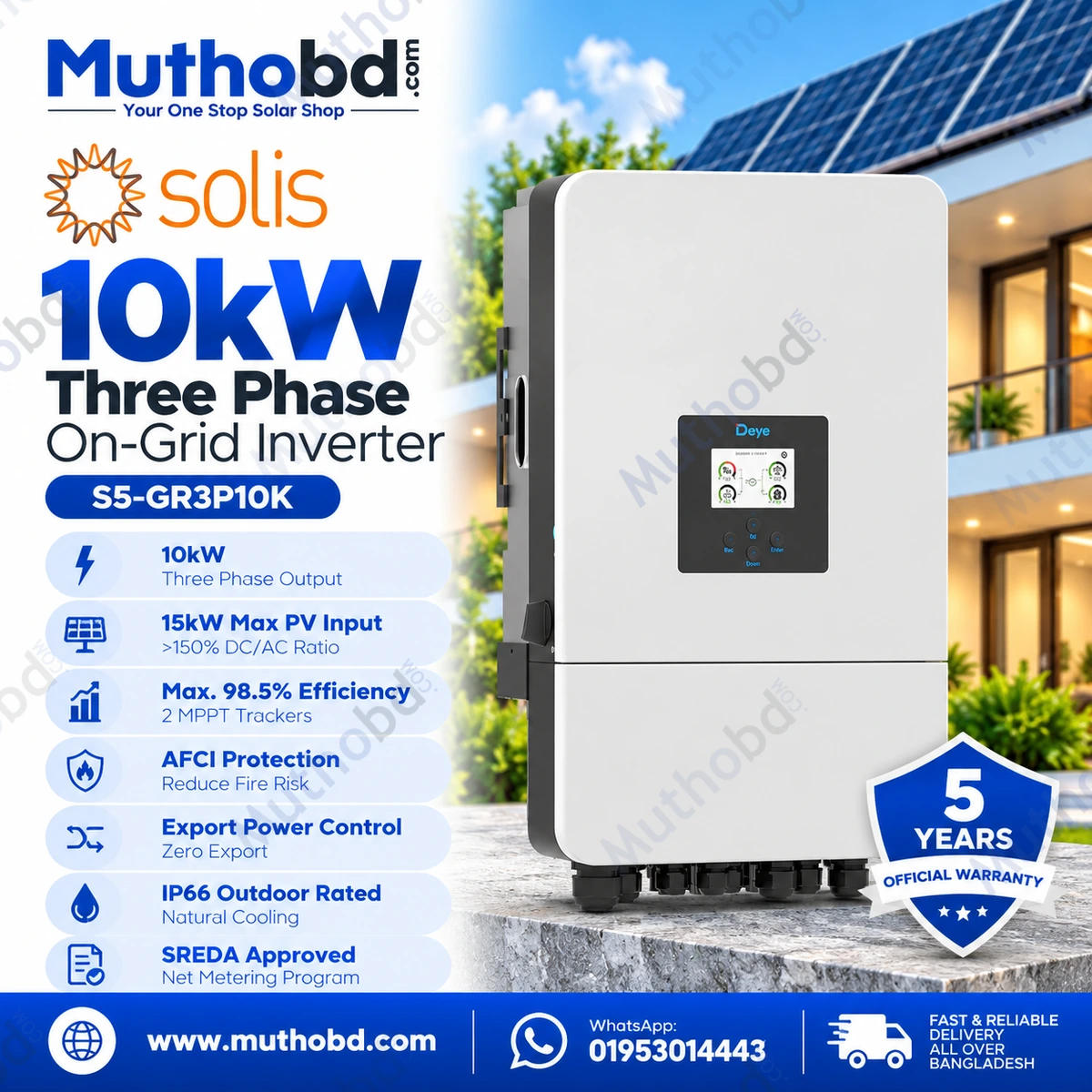 Solis S5-GR3P10K 10kW Three Phase On-Grid Solar Inverter with Dual MPPT