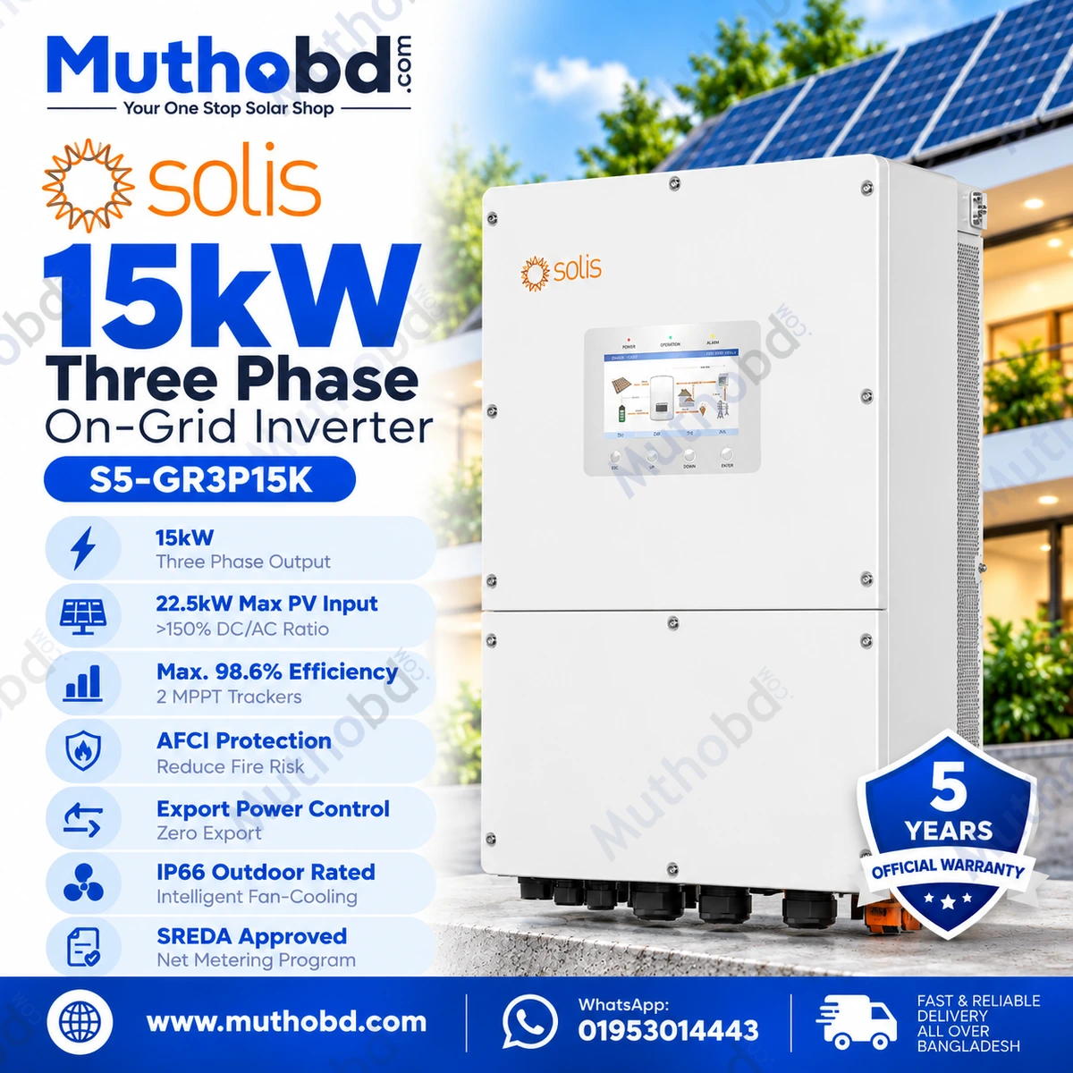 solis Solis S5-GR3P15K 15kW Three Phase On-Grid Solar Inverter with Dual MPPT