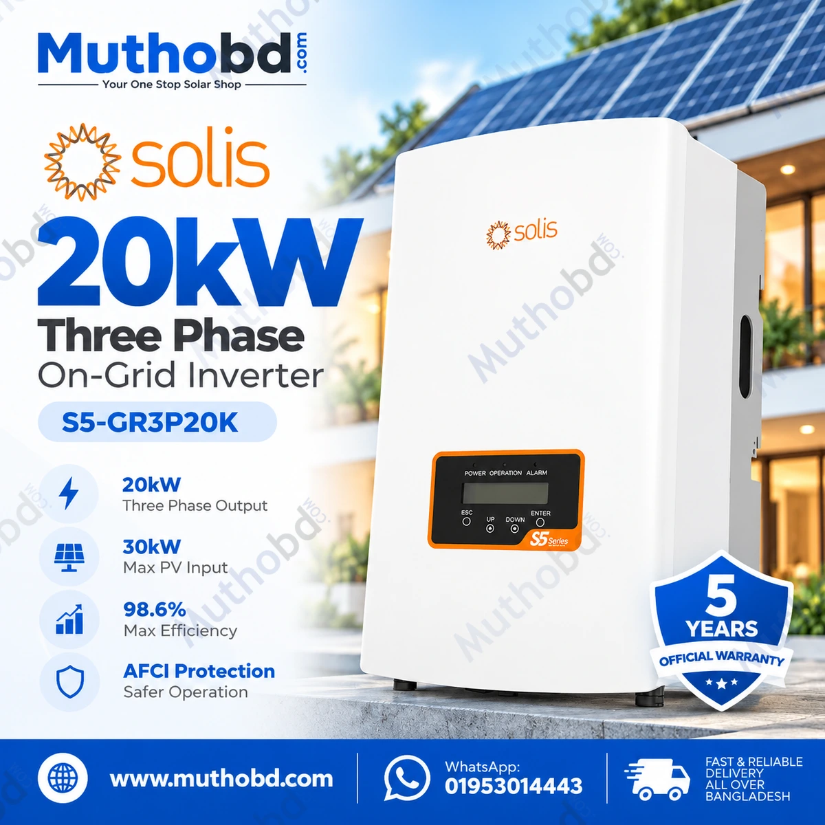 Solis S5-GR3P20K 20kW Three Phase On-Grid Solar Inverter with Dual MPPT