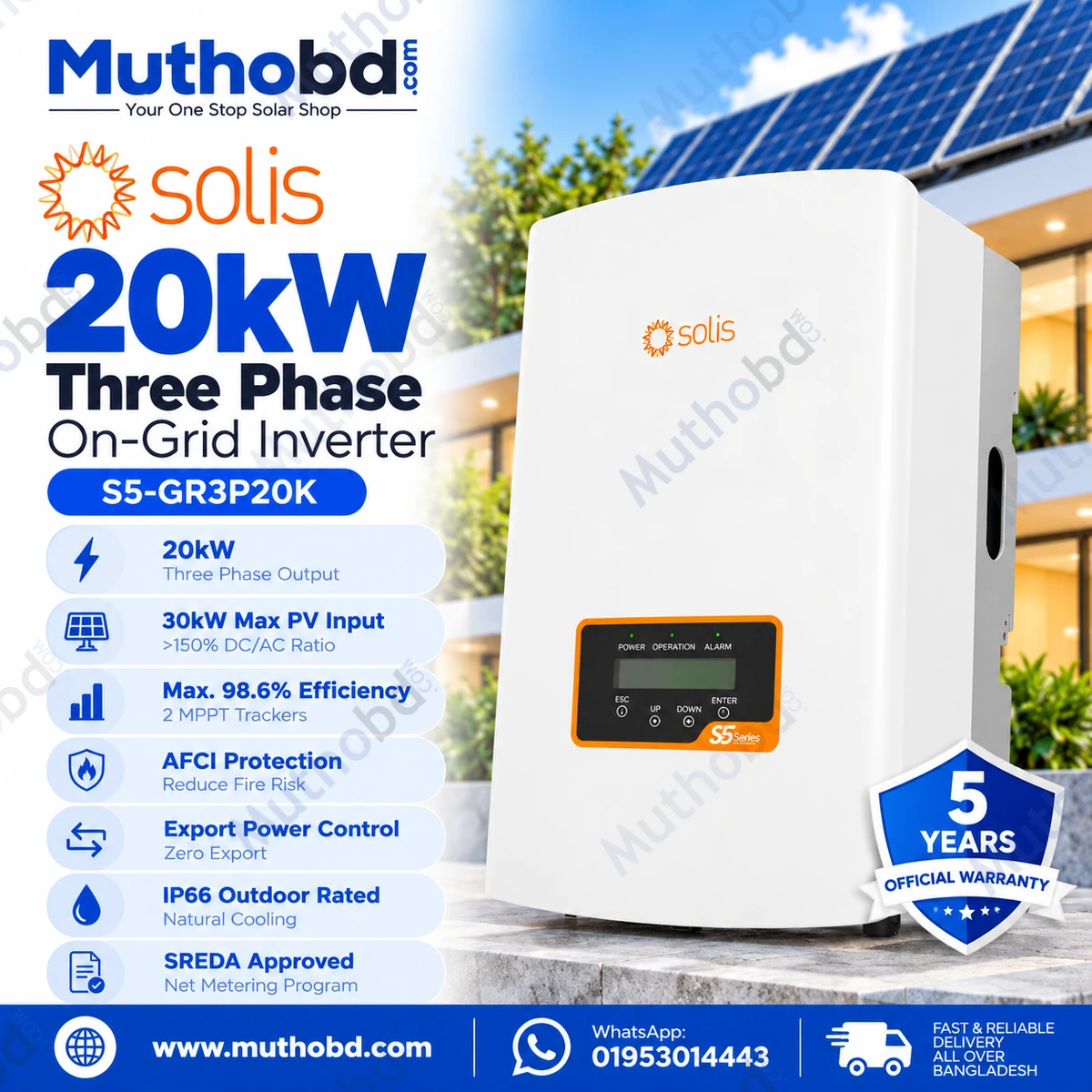 solis Solis S5-GR3P20K 20kW Three Phase On-Grid Solar Inverter with Dual MPPT