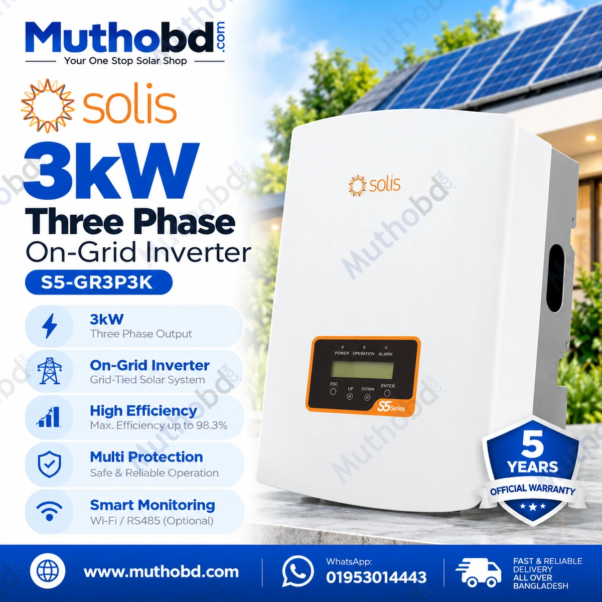 solis Solis S5-GR3P3K 3kW Three Phase On-Grid Solar Inverter with Dual MPPT