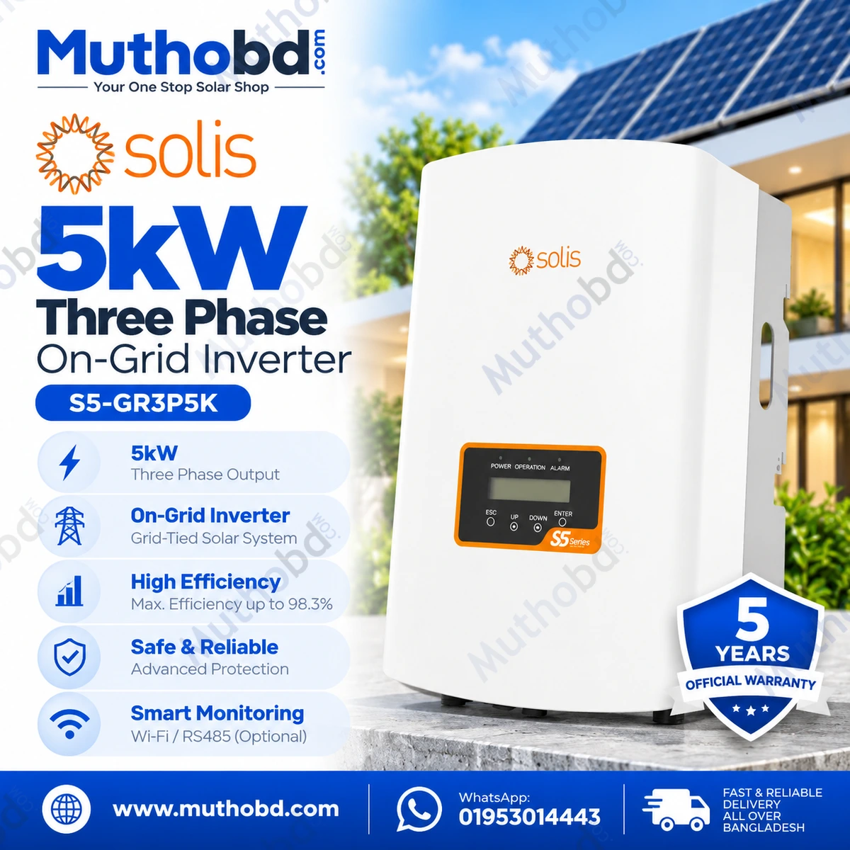 solis Solis S5-GR3P5K 5kW Three Phase On-Grid Solar Inverter with Dual MPPT