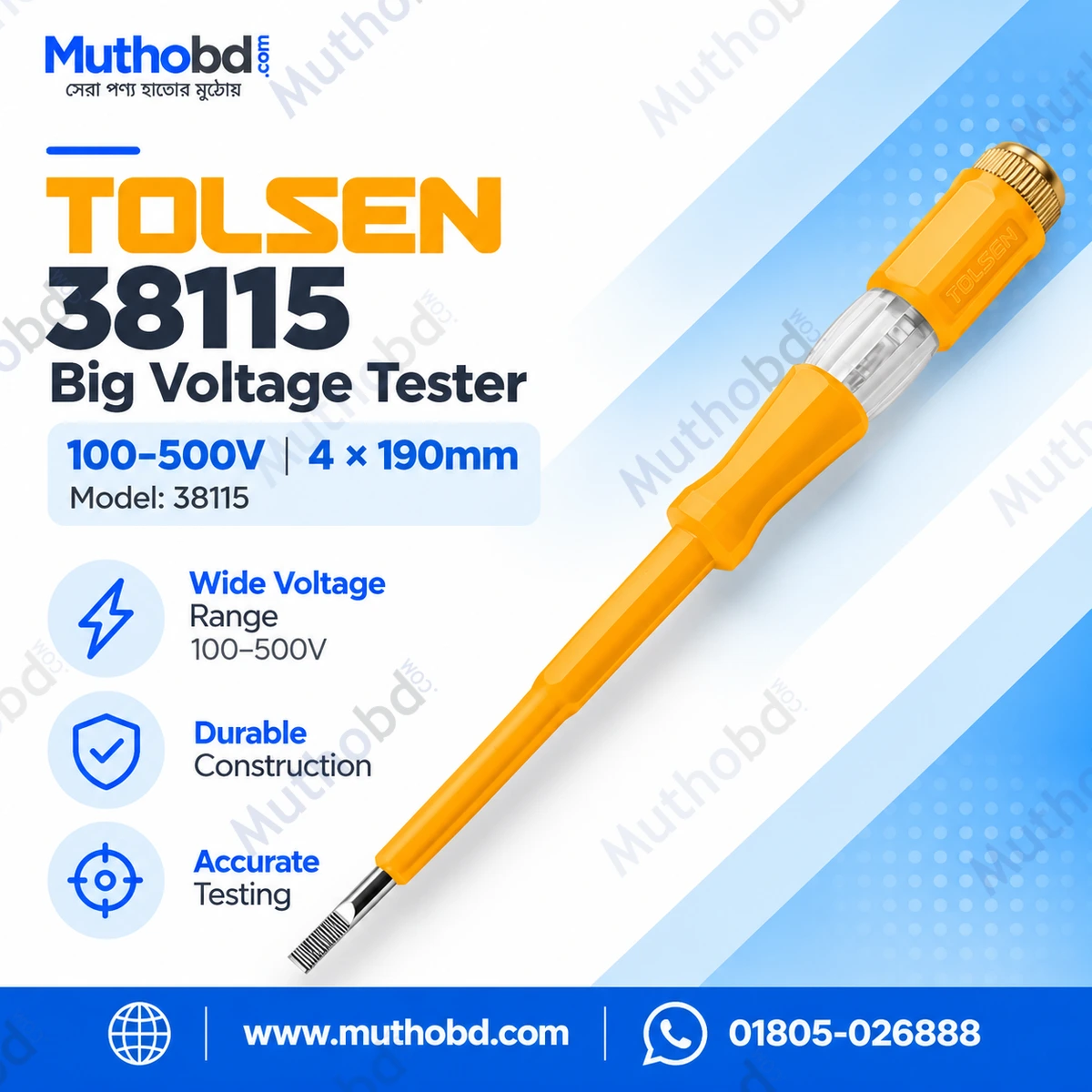 harden TOLSEN 38115 Big Voltage Tester 100-500V 4X190mm Model: 38115 harden TOLSEN 38115 Big Voltage Tester 100-500V 4X190mm Model: 38115
