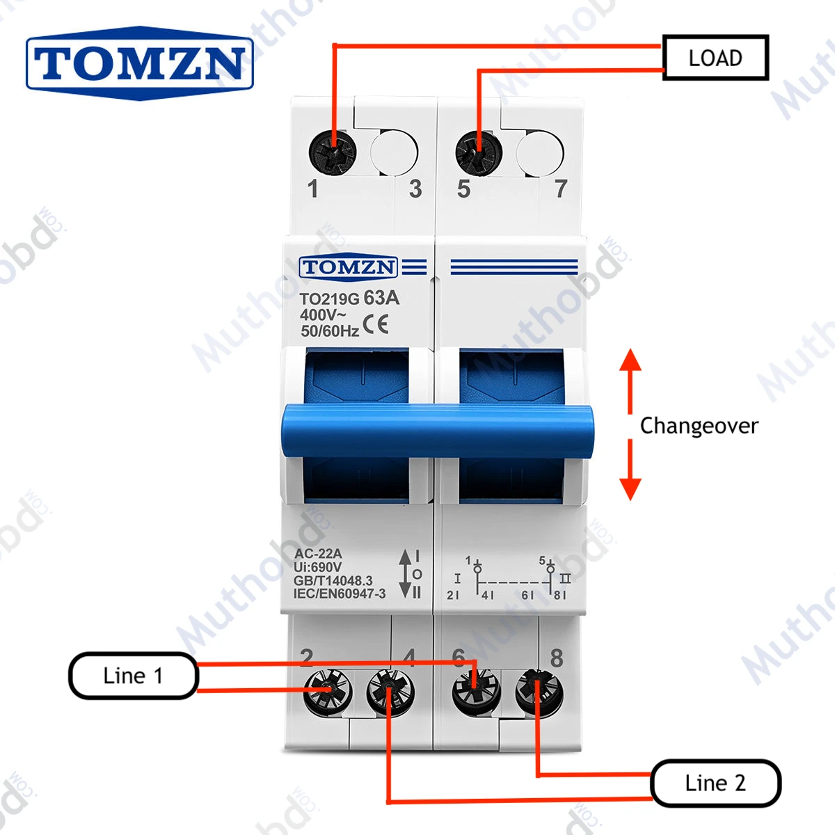 TOMZN TO219G 63A Dual Power Changeover Switch 400V AC | Manual Transfer Switch (MTS) detail 1 TOMZN TO219G 63A Dual Power Changeover Switch 400V AC | Manual Transfer Switch (MTS) detail 1