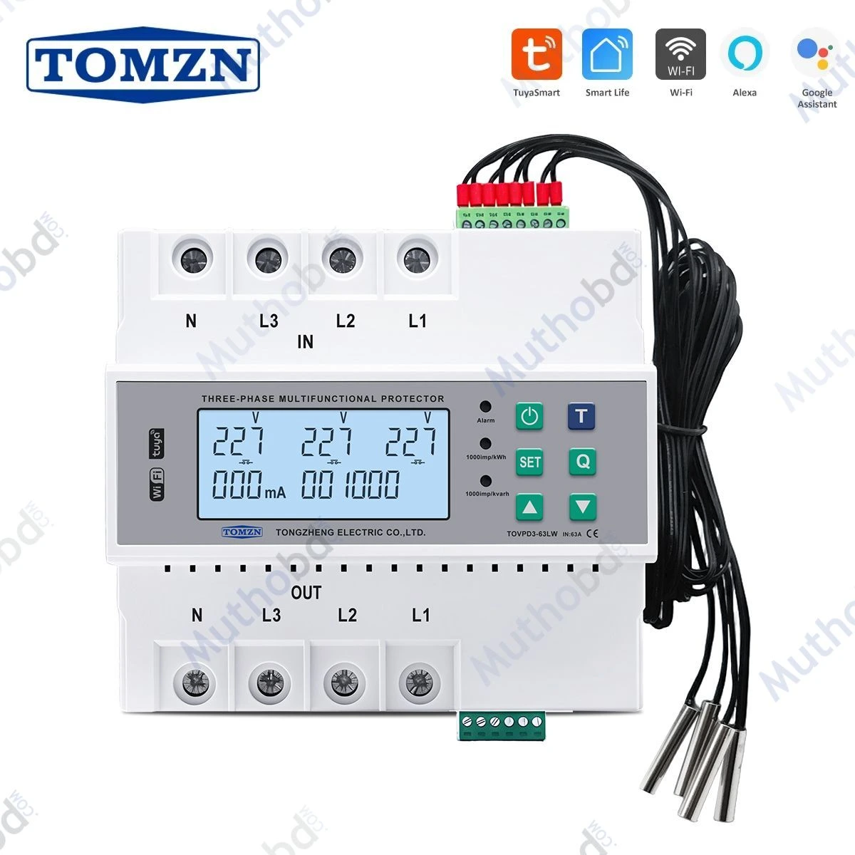 tomzn TOMZN TOVPD3-63LW 63A Three Phase WiFi Smart Circuit Breaker with Voltage, Current, Power, Energy & Temperature Monitoring — image 2