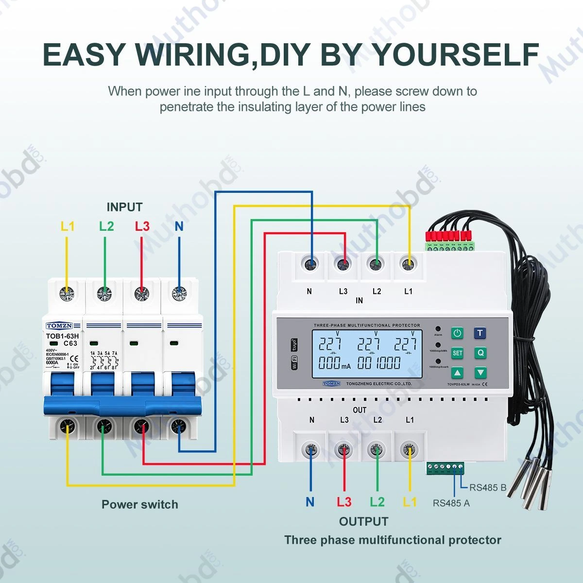 tomzn TOMZN TOVPD3-63LW 63A Three Phase WiFi Smart Circuit Breaker with Voltage, Current, Power, Energy & Temperature Monitoring — image 4