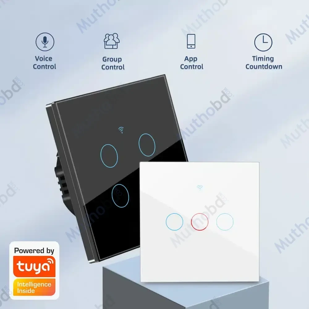 other Tuya WiFi 4 Gang Smart Touch Switch Black Glass Panel — image 2