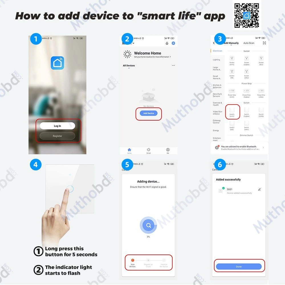 other Tuya WiFi 4 Gang Smart Touch Switch Black Glass Panel — image 3
