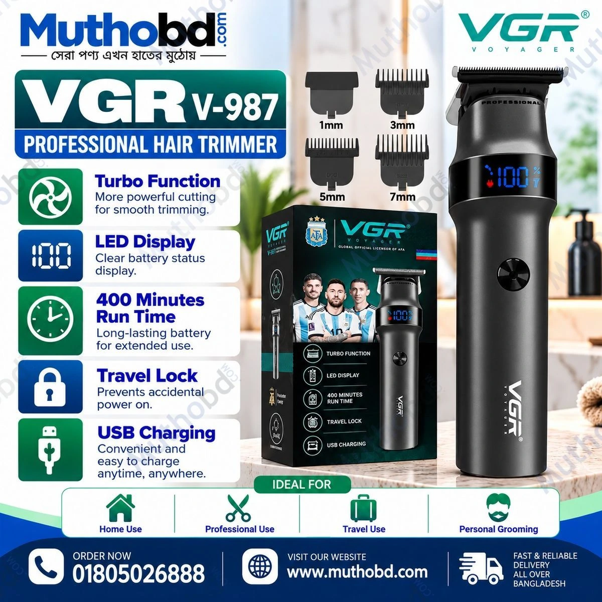 other VGR V-987 Professional Hair Trimmer with LED Display, 400 Minutes Runtime & USB Charging